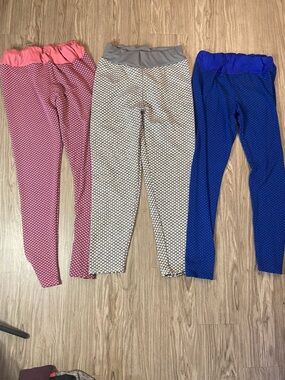 Women’s Stretch Leggings Trio - Pink, Grey, Blue